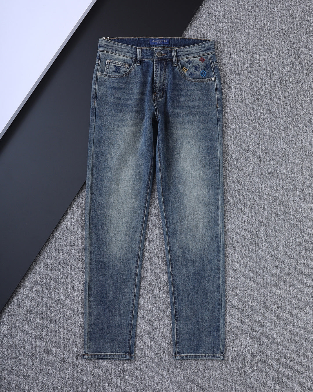 Vertical Embroidered Pocket Slim Fit Denim V260829
