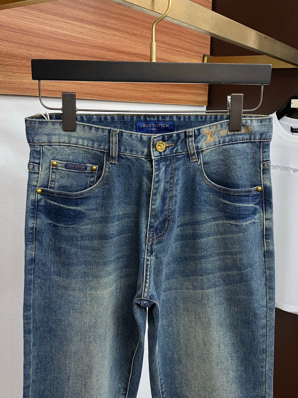 Mid Blue Faded Wash Subtle Printed Pocket Denim Jeans L260615