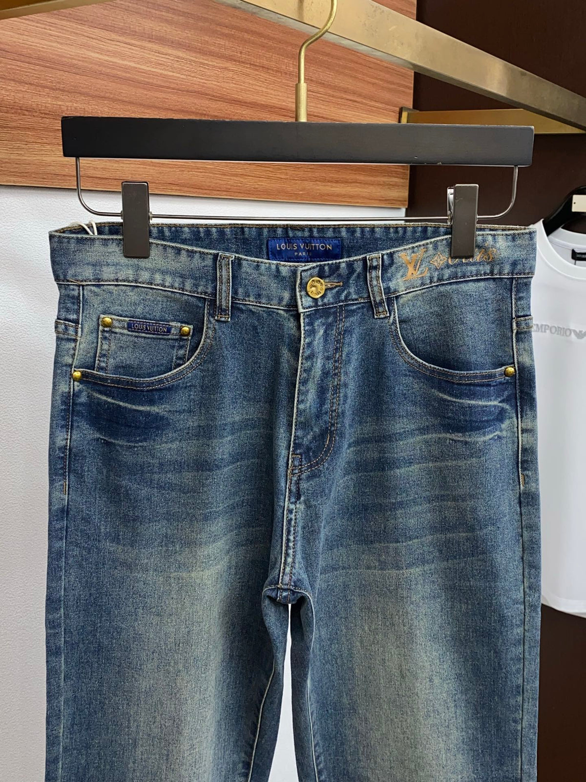 Mid Blue Faded Wash Subtle Printed Pocket Denim Jeans L260615