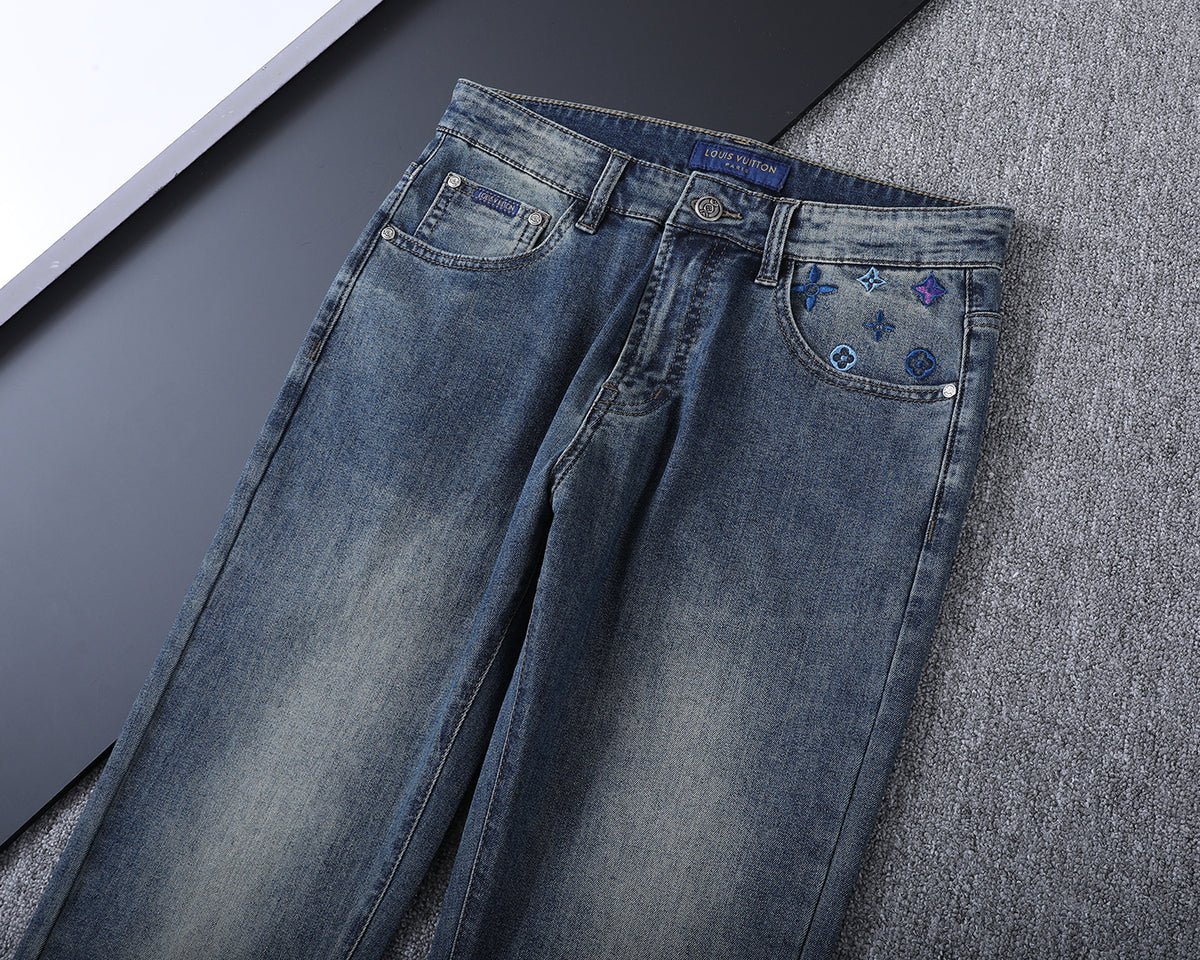 Multi-Color Embroidered Motif Pocket Slim Fit Denim V260827