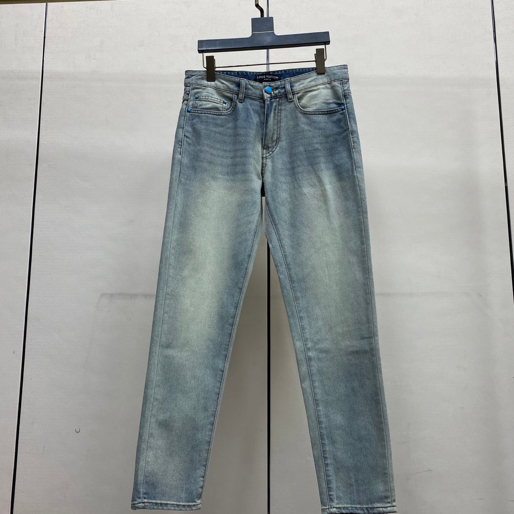 Faded Light Blue Embossed Monogram Slim Denim Jeans M260730