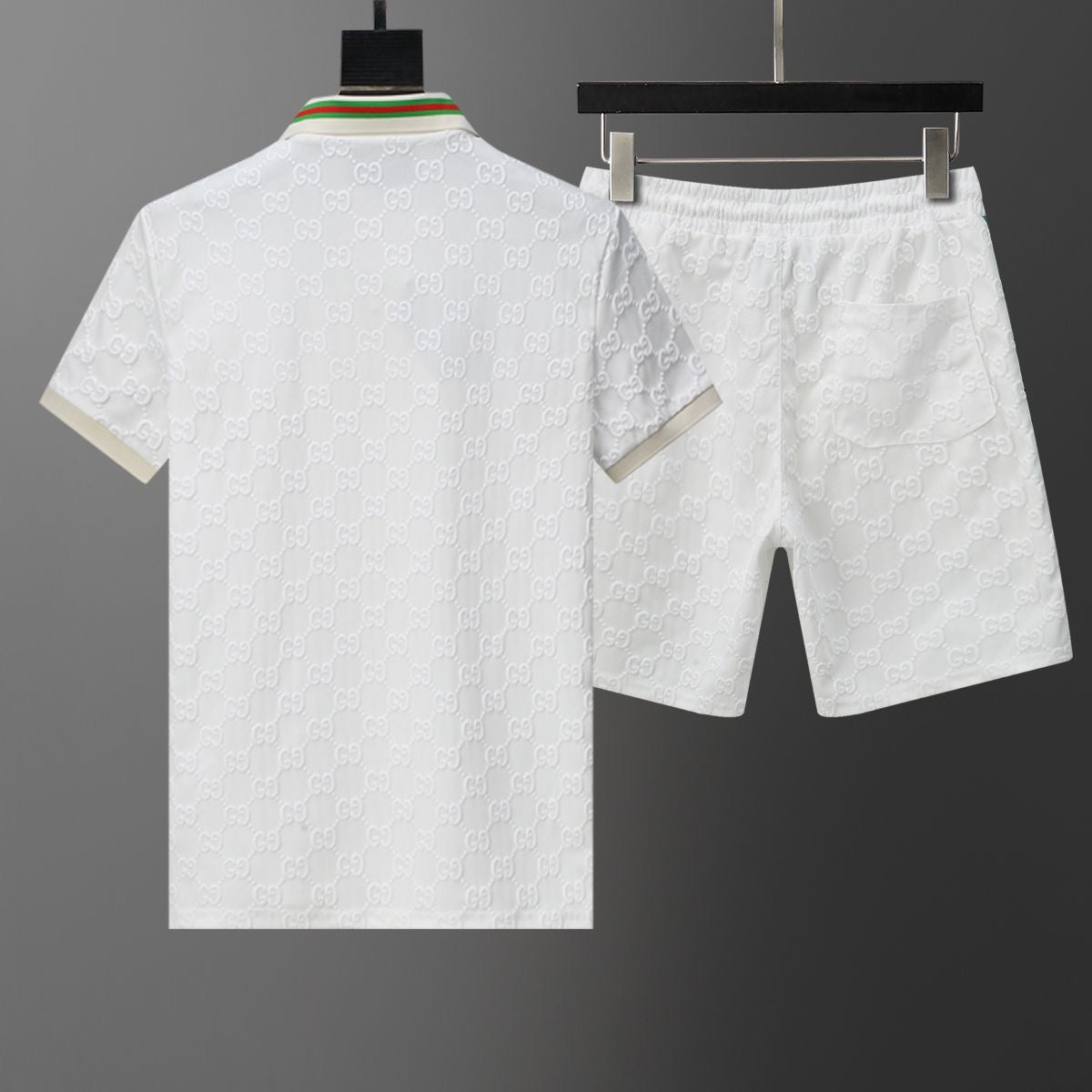 Allover Jacquard Polo Shirt & Shorts 2-Piece Set X269002