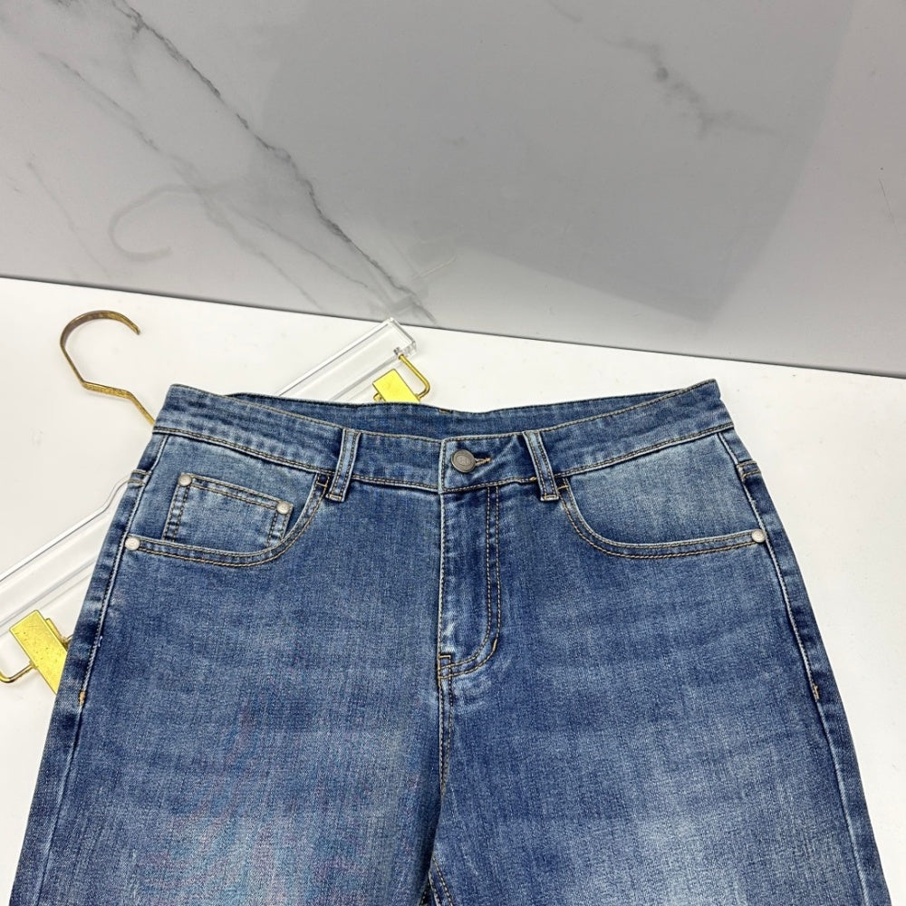 Back Pocket Letter Embroidered Vintage Blue Straight Denim Jeans P141005