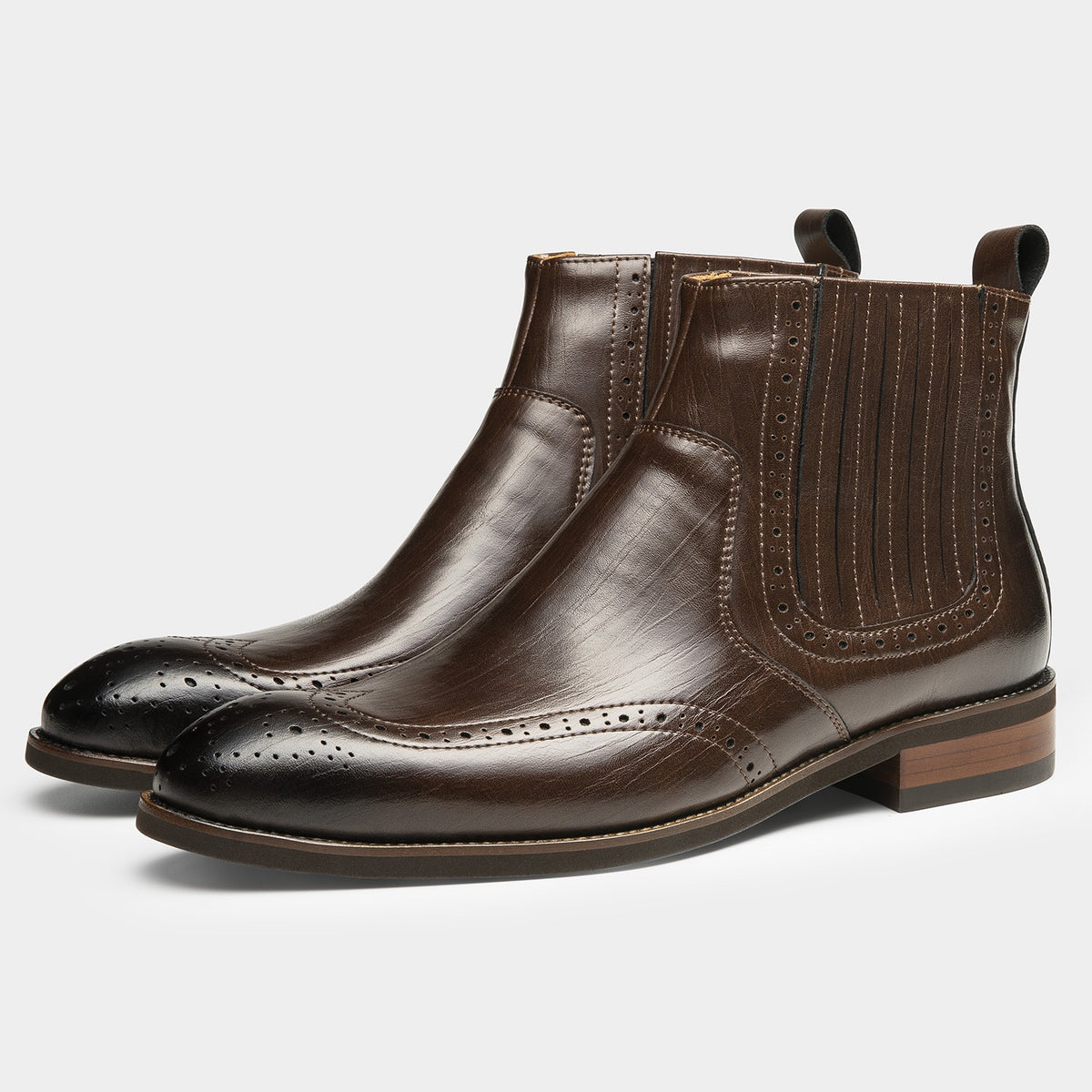 Brogue Chelsea Boots Elastic Side Ankle Dress Boots Y101117