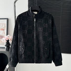 Full Monogram Stand Collar Zip Jacket Retro Pattern Bomber Coat N050501