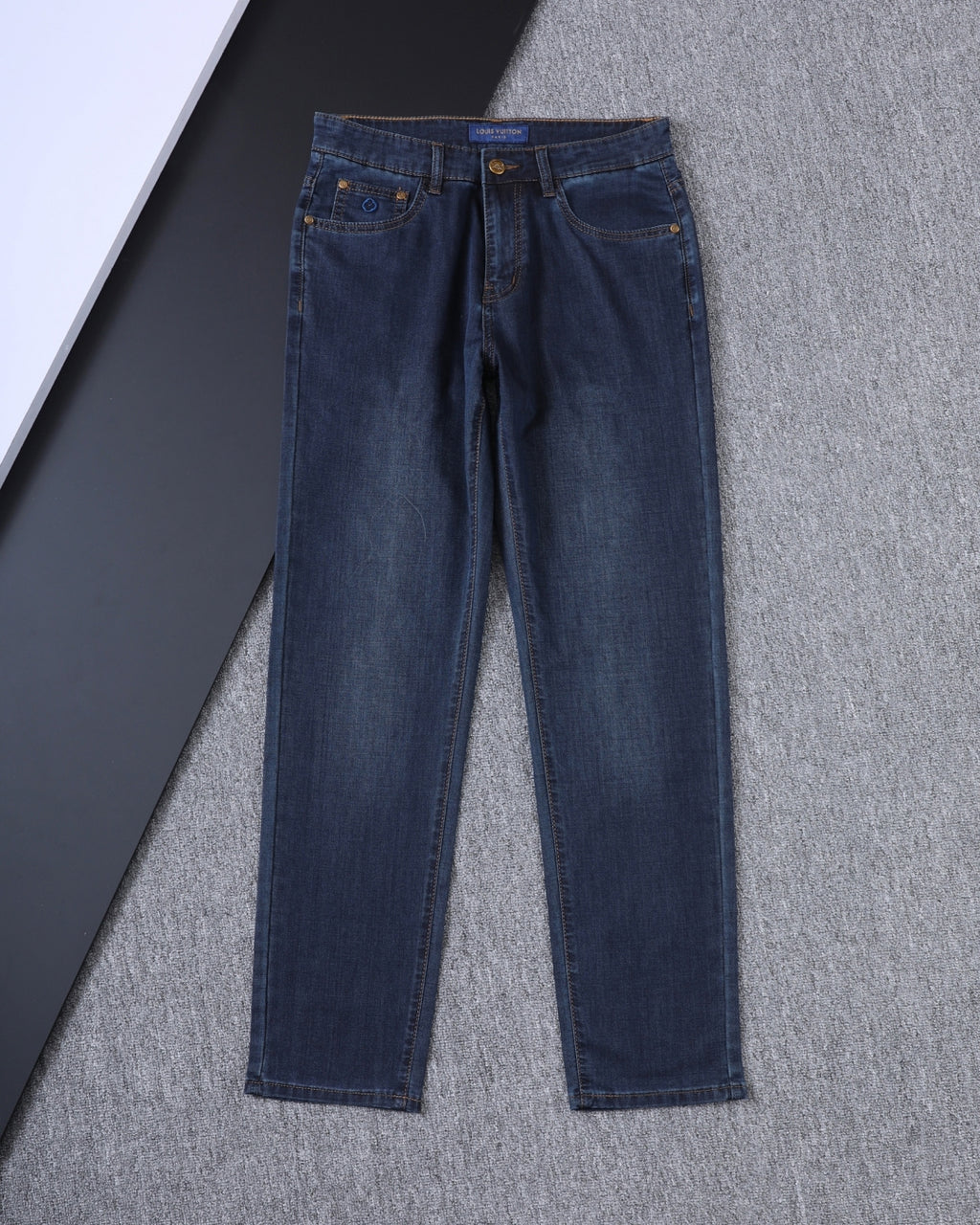 Dark Indigo Monogram Embroidered Slim Denim V260846
