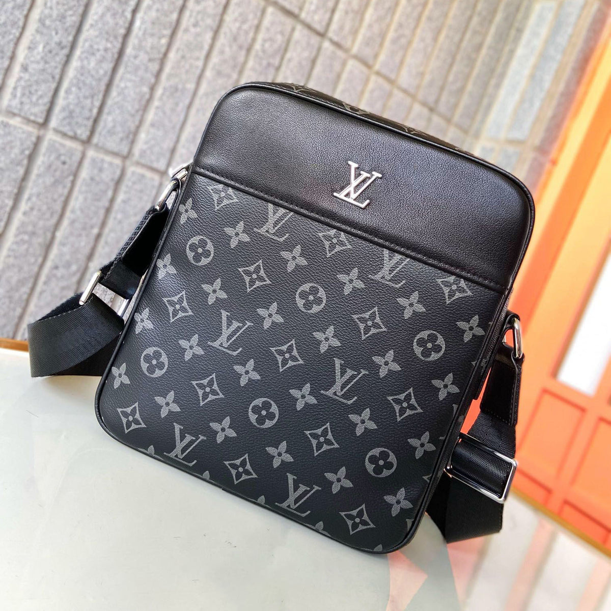 Printed Fabric Leather Trim Square Crossbody Messenger Bag B101007