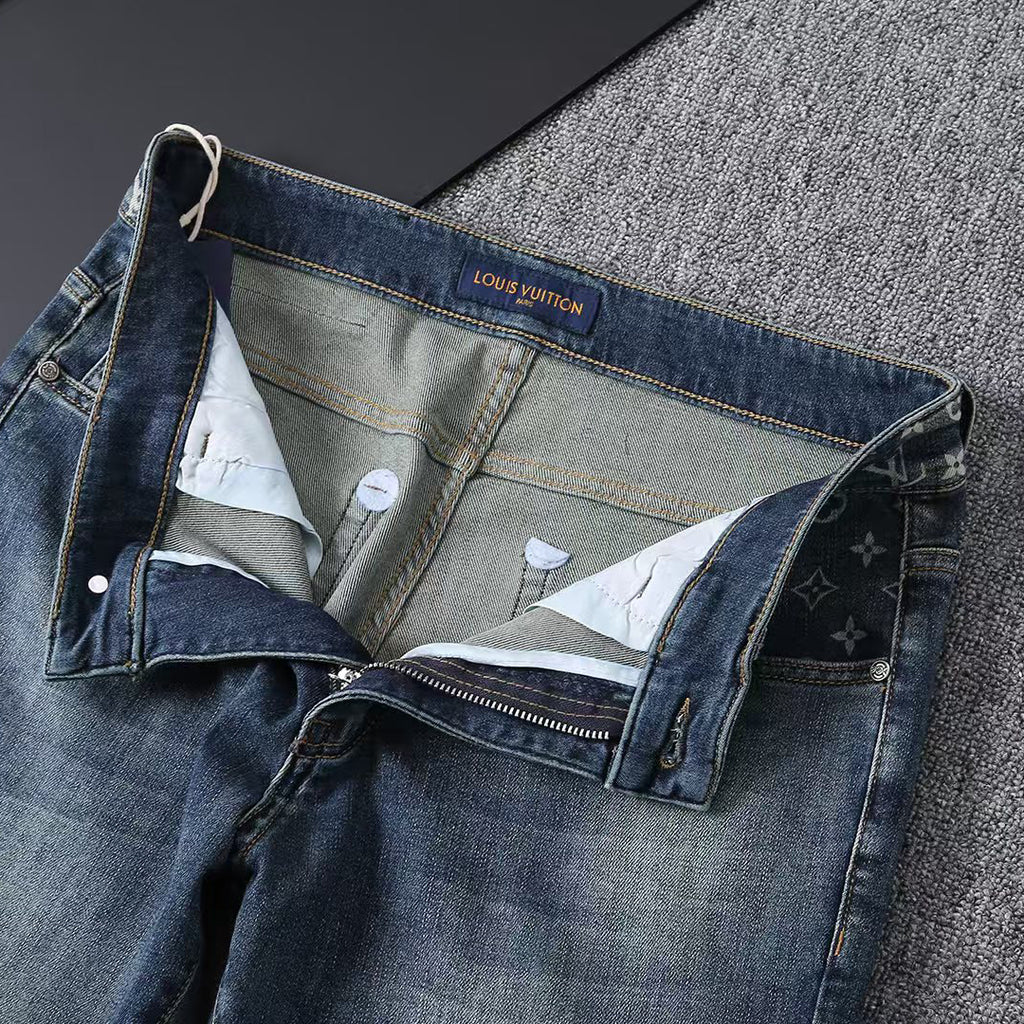 Vintage Blue Printed Mens Jeans E260925