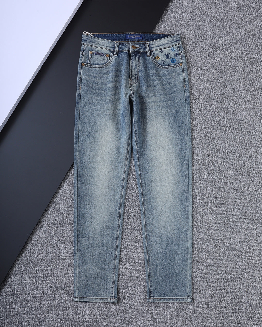 Vintage Fade Camo Pattern Embroidered Jeans V260850