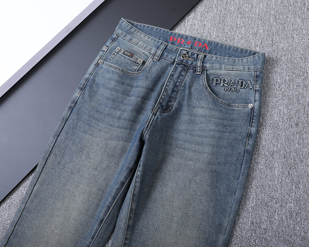 Letter Crest Embroidery Pocket Slim Fit Denim V260838