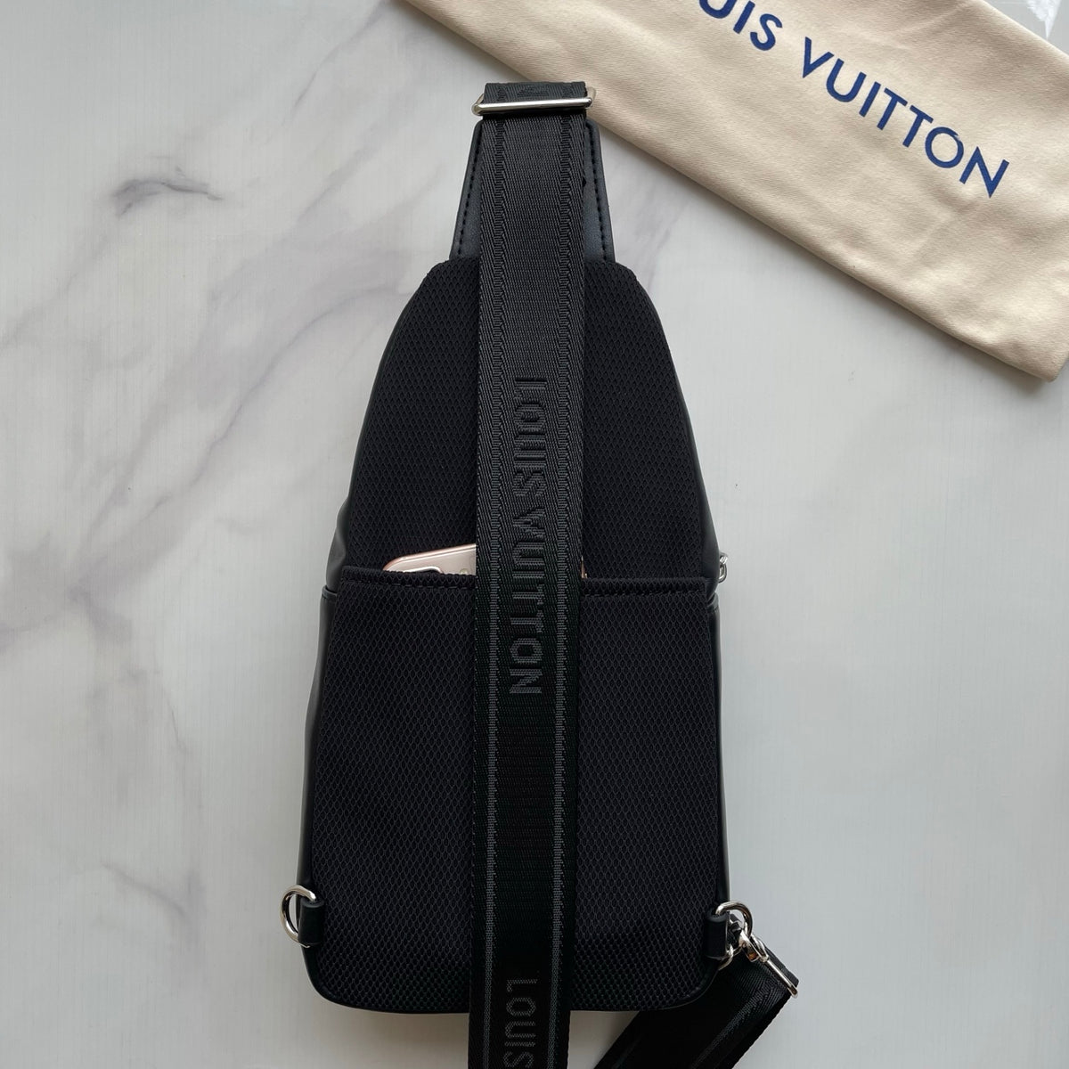 Embossed Pattern Metal Logo Vertical Chest Sling Bag B101010