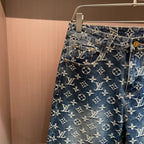 Vintage Washed Full Jacquard Pattern Wide Leg Denim Pants R260505