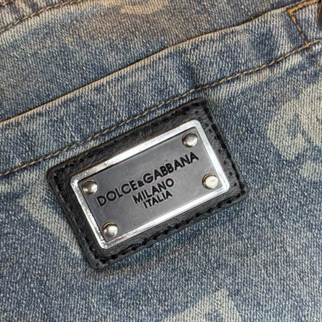 Light Vintage Faded Wash Allover Monogram Print Slim Jeans C261031