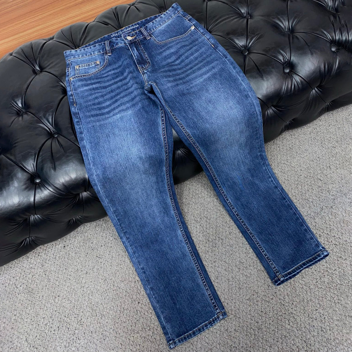 Medium Blue Wash Embroidery Letter Pocket Denim Jeans L260628