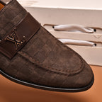 Men's Checkered Embossed Metal Logo Slip-On Loafers NE190123