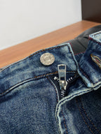 Vintage Faded Wash Mens Circular Motif Embroidered Pocket Denim Trousers R260529