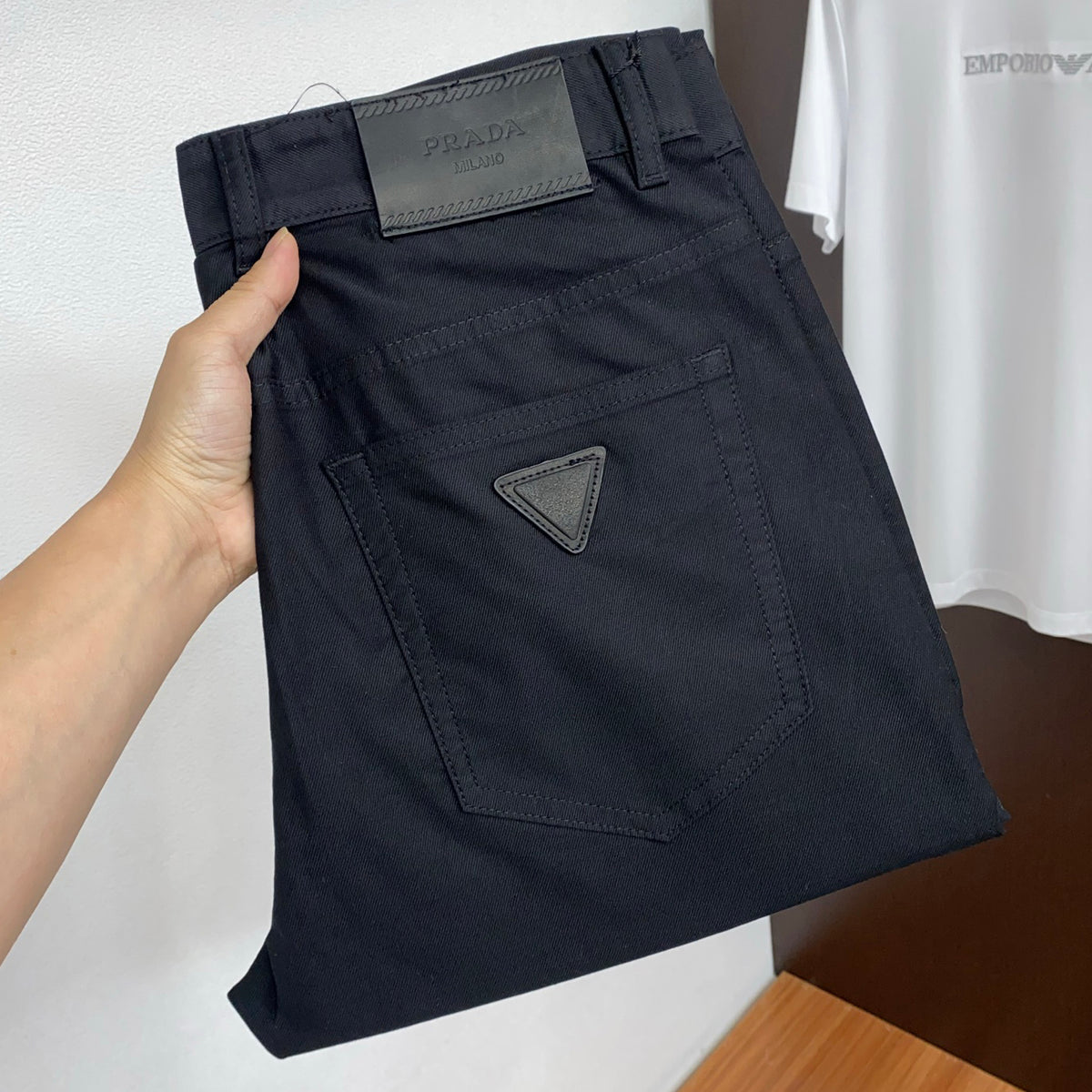 Triangle Leather Patch Back Pocket Trousers L260629