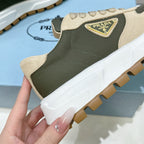 Suede Fabric Patchwork Triangle Logo Chunky Sole Sneakers S283410