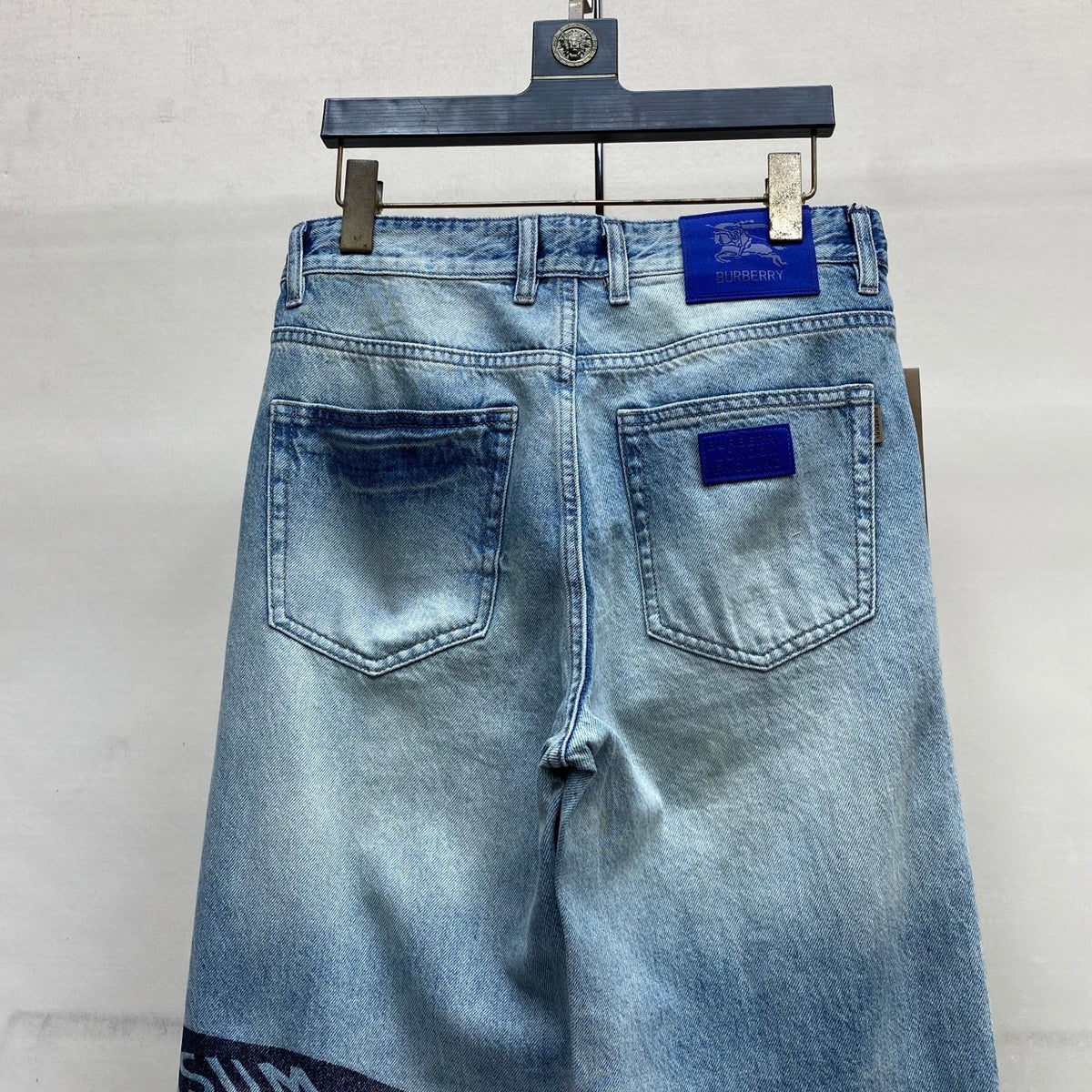 Light Blue Vintage Knight Print Wide Leg Denim Jeans M260732