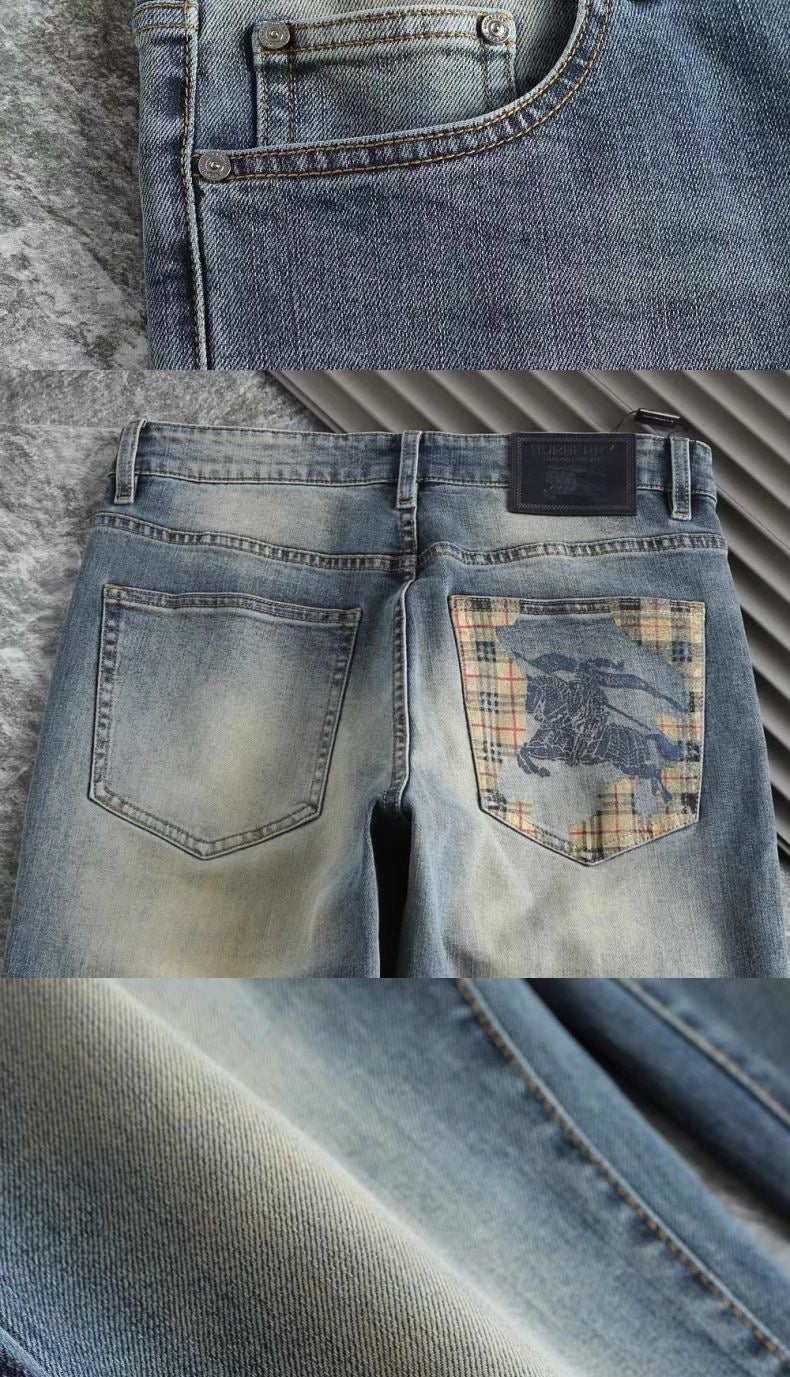 Vintage Wash Plaid Knight Print Slim Jeans C261012