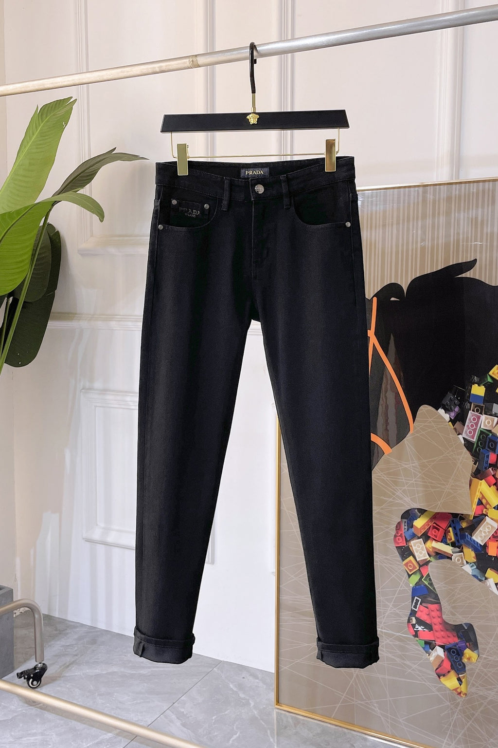 Black Triangle Logo Slim Denim Jeans C261002