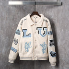 Men's Multi Patch Embroidered Collared Varsity Jacket YG500106
