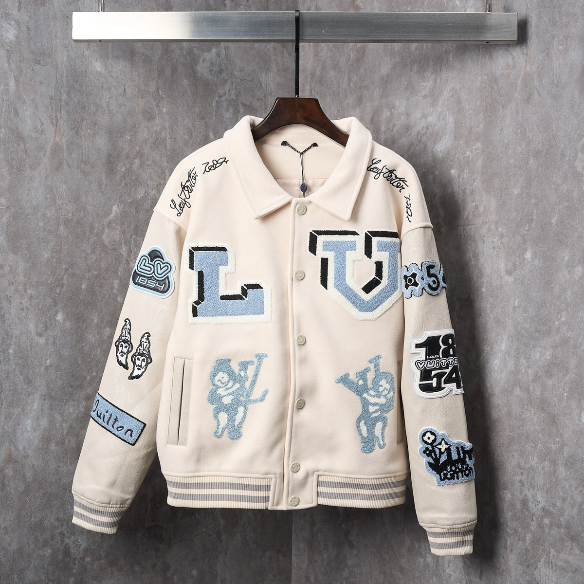 Men's Multi Patch Embroidered Collared Varsity Jacket YG500106