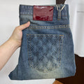 Mid Blue Faded Wash Embossed Pattern Denim Jeans L260611