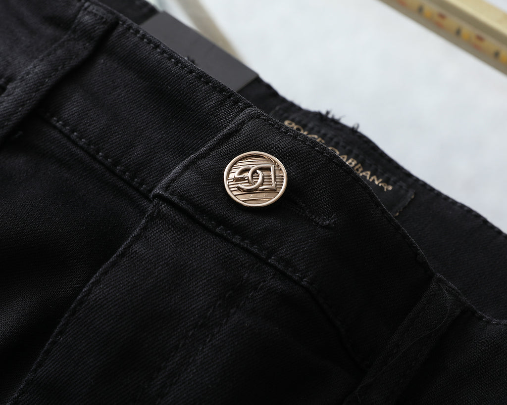 Solid Black Stitched Outline Monogram Slim Denim M260710