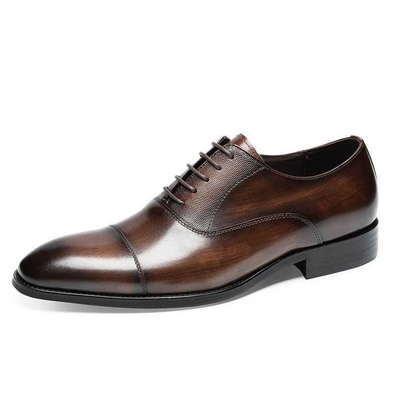 Cap Toe Spliced Texture Oxford Shoes Lace-Up Formal Dress Shoes Y101115