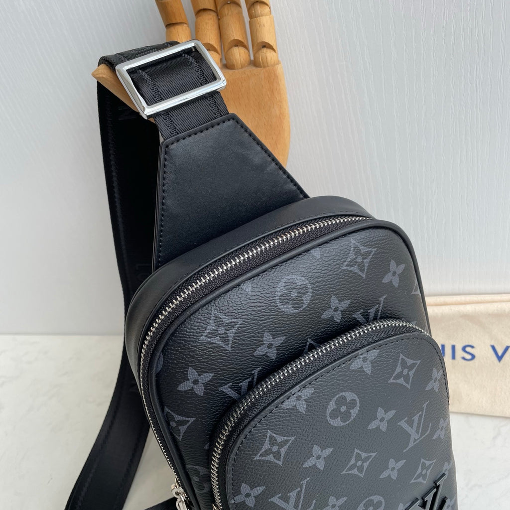 Printed Fabric Metal Logo Vertical Chest Sling Bag B101009