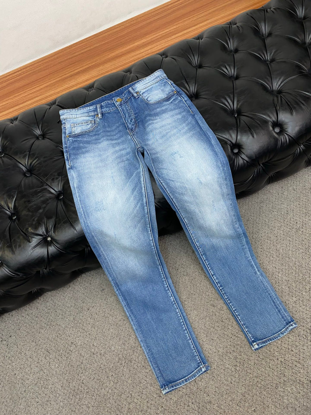 Cartoon Applique Monogram Pocket Slim Fit Denim E260937