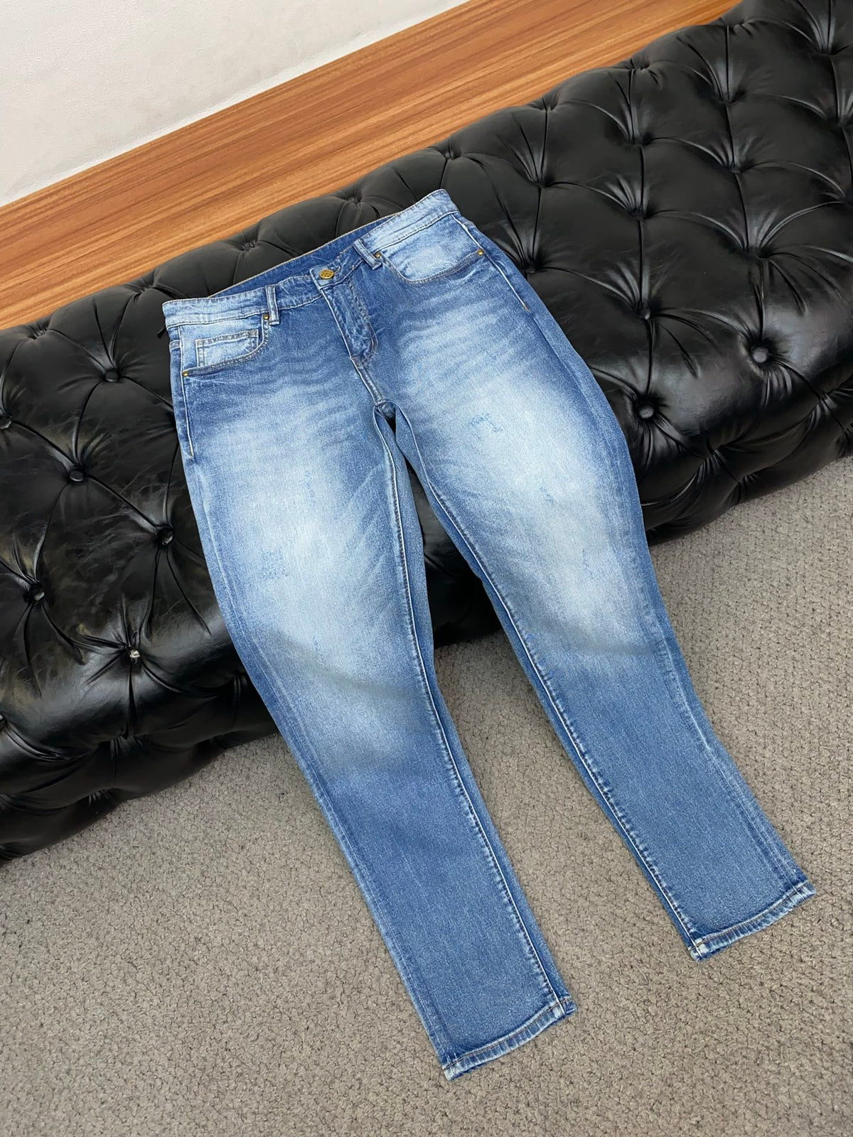 Cartoon Applique Monogram Pocket Slim Fit Denim E260937