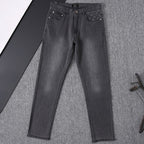 Grey Washed Mens Letter Print Pocket Denim Trousers R260526