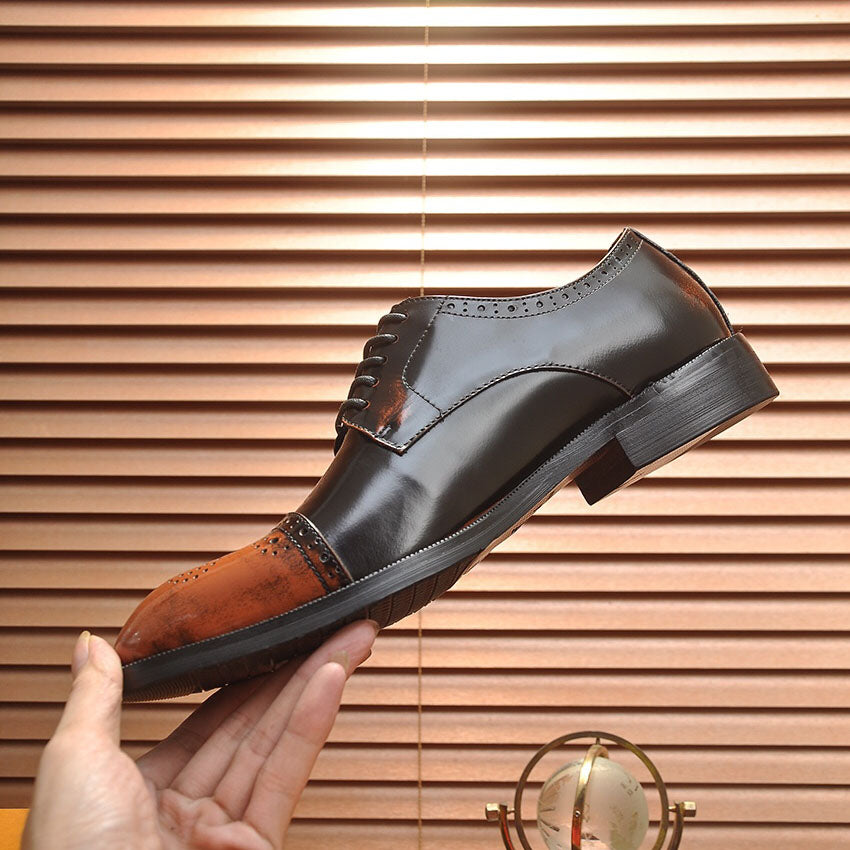 Men's Patina Brogue Cap-Toe Lace-Up Oxford Dress Shoes NE190111