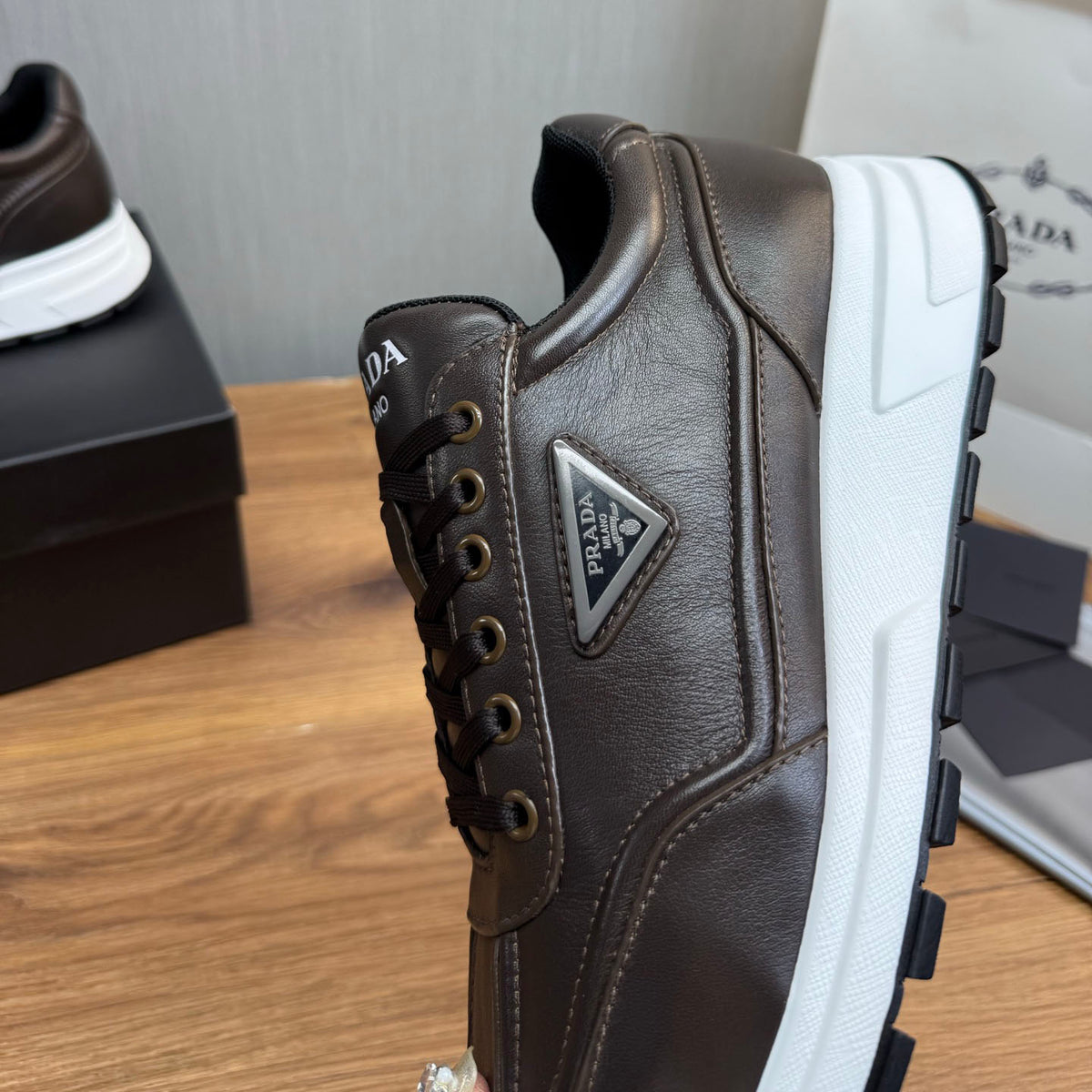 Calfskin Triangle Badge Lace-Up Sneaker S283439