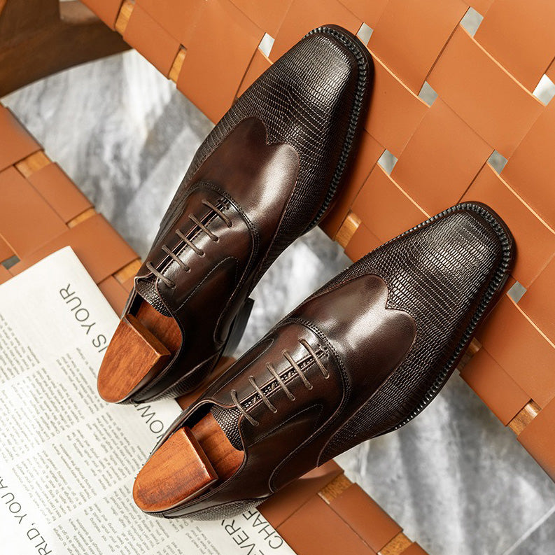 Wingtip Lizard Print Oxford Dress Shoes P050526