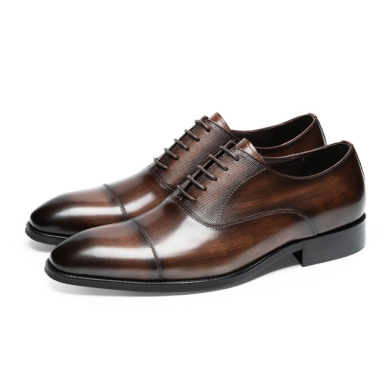 Cap Toe Spliced Texture Oxford Shoes Lace-Up Formal Dress Shoes Y101115