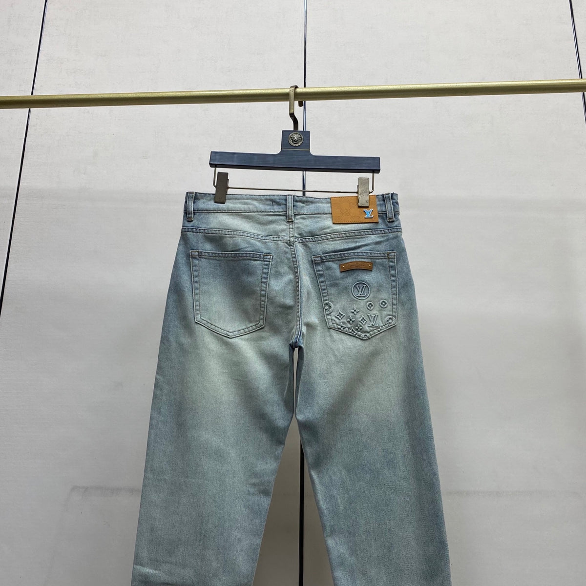 Faded Light Blue Embossed Monogram Slim Denim Jeans M260730