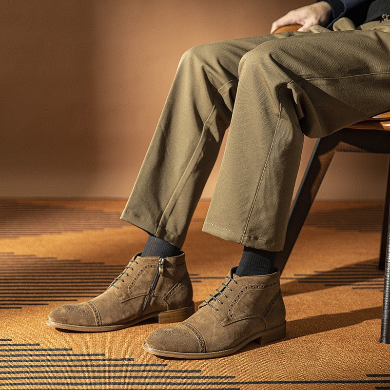 Cap Toe Brogue Chukka Boots Suede Lace-Up Ankle Boots Y101124