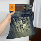 Back Pocket Shield Badge Letter Printed Vintage Denim Jeans R260544