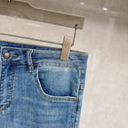 Pale Washed Denim Pants With Dual Portrait Graphic On Back Pocket R260506