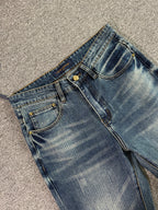 Stitched Monogram & Letter Print Pocket Slim Fit Denim M260701