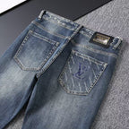 Vintage Blue Printed Mens Jeans E260925