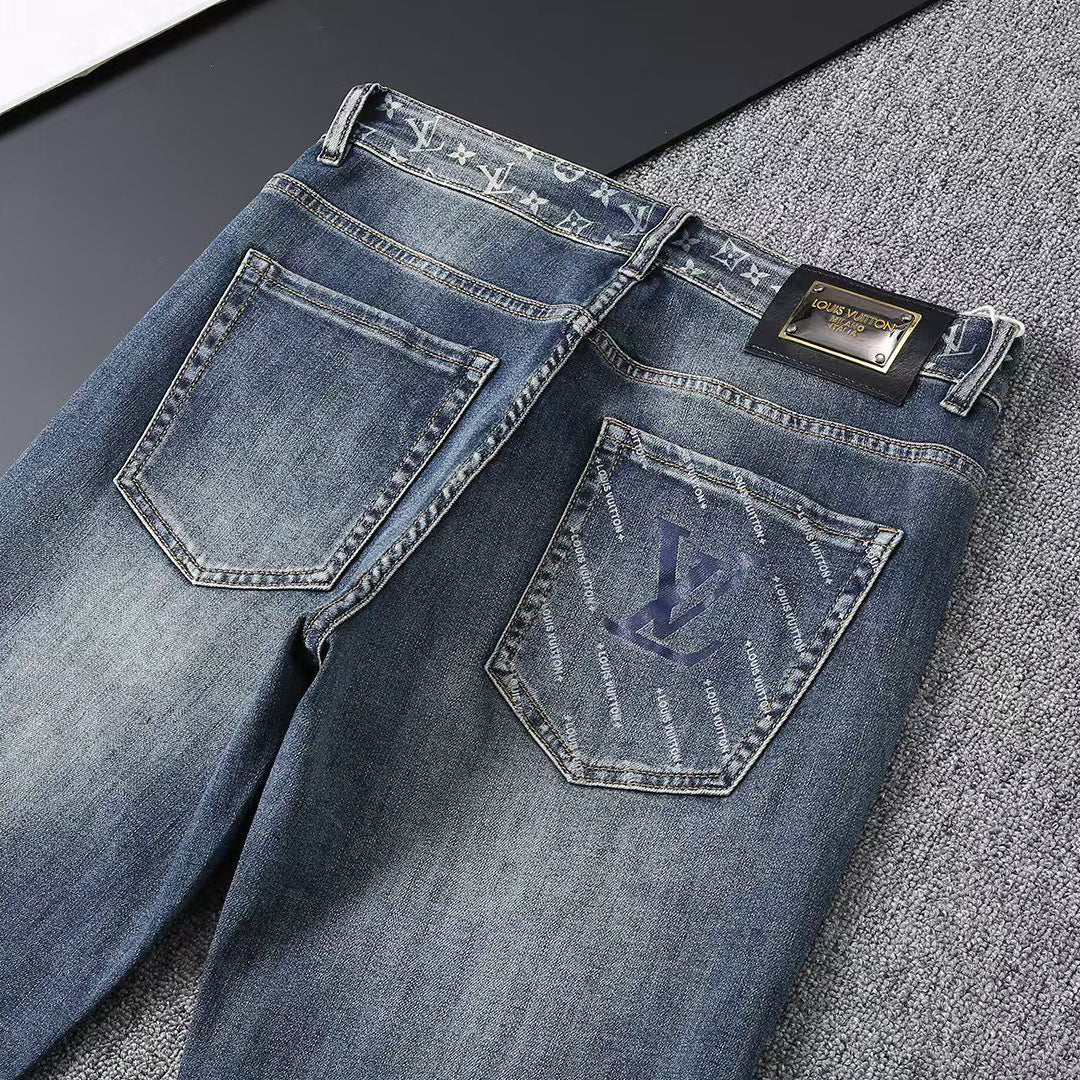 Vintage Blue Printed Mens Jeans E260925