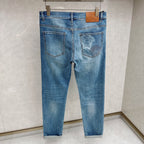 Pale Washed Denim Pants With Dual Portrait Graphic On Back Pocket R260506