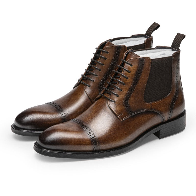 Cap Toe Brogue Lace-Up Chelsea Boots Y101106