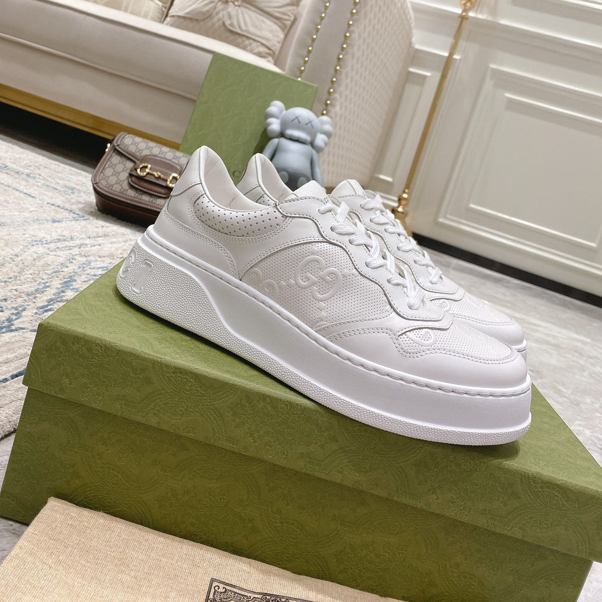 Embossed Pattern Lace-Up Thick Sole Casual Sneakers S283413