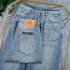 Light Wash Blue Statement Text Embroidery Slim Denim Jeans L260602