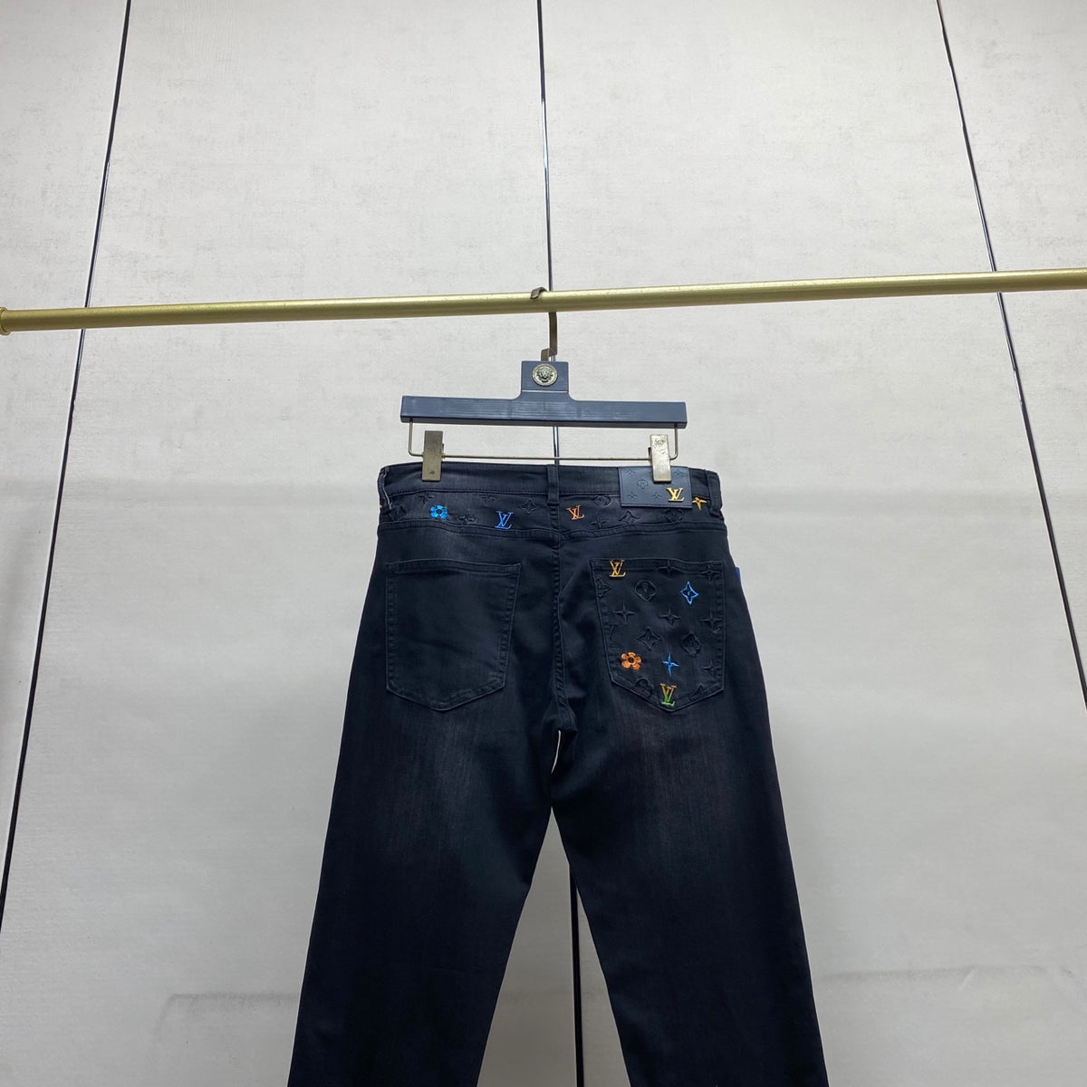Black Fade Multi-Tone Monogram Embroidery Jeans V260807